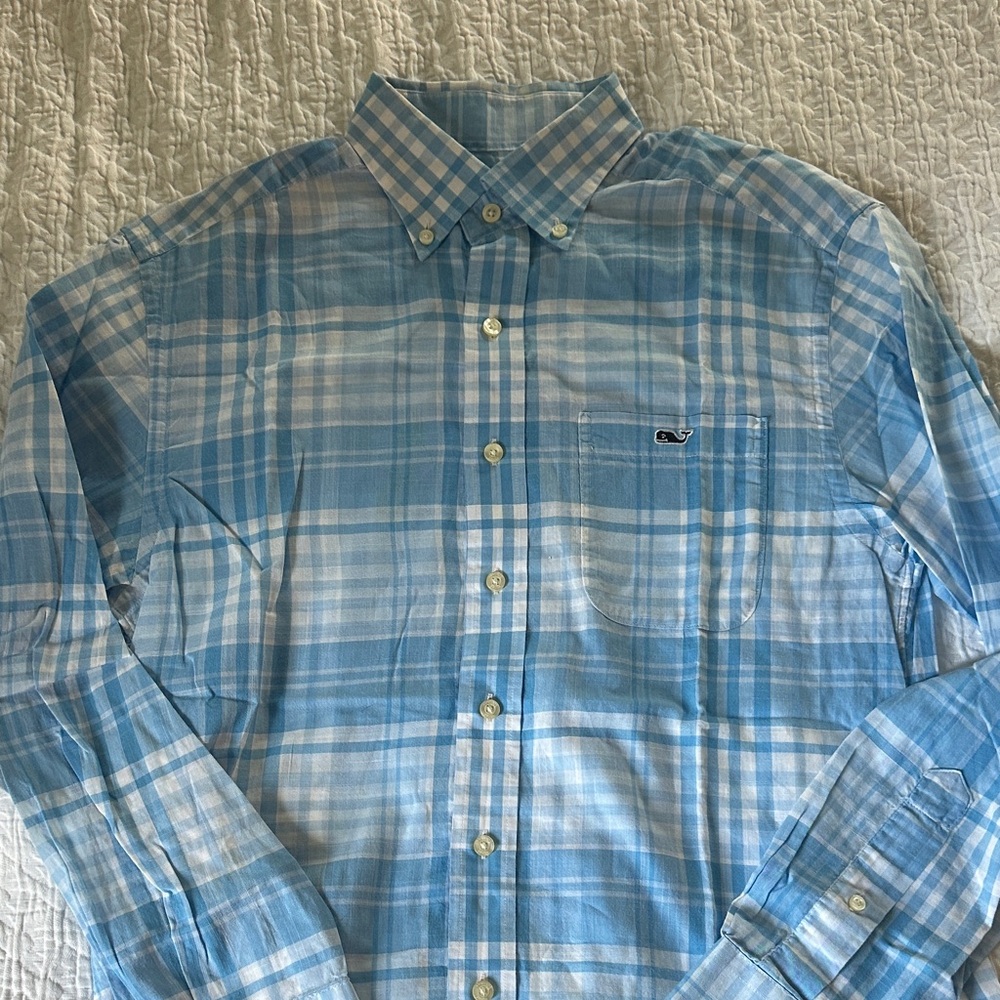 Vineyard Vines Blue and White Plaid Button-Down Shirt